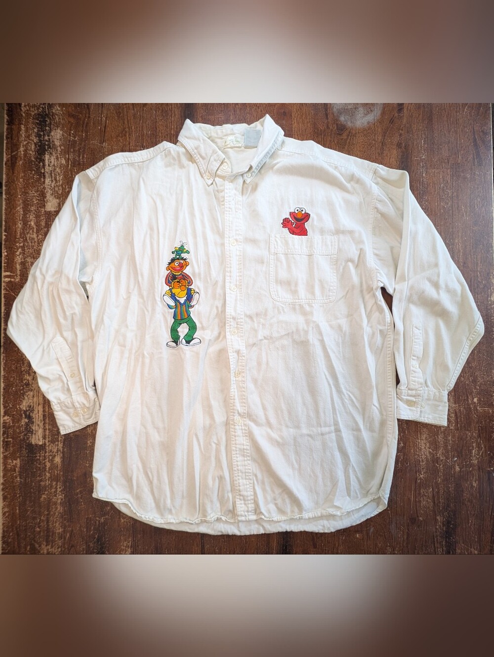 Vintage Sesame Street Embroidered Button Up Shirt Mens XL Cotton Retro